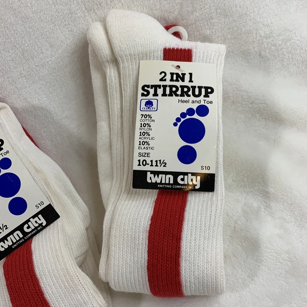 Lot Of 2 New Twin City Baseball Softball 2N1 Red White Stirrup Socks Size 10-11